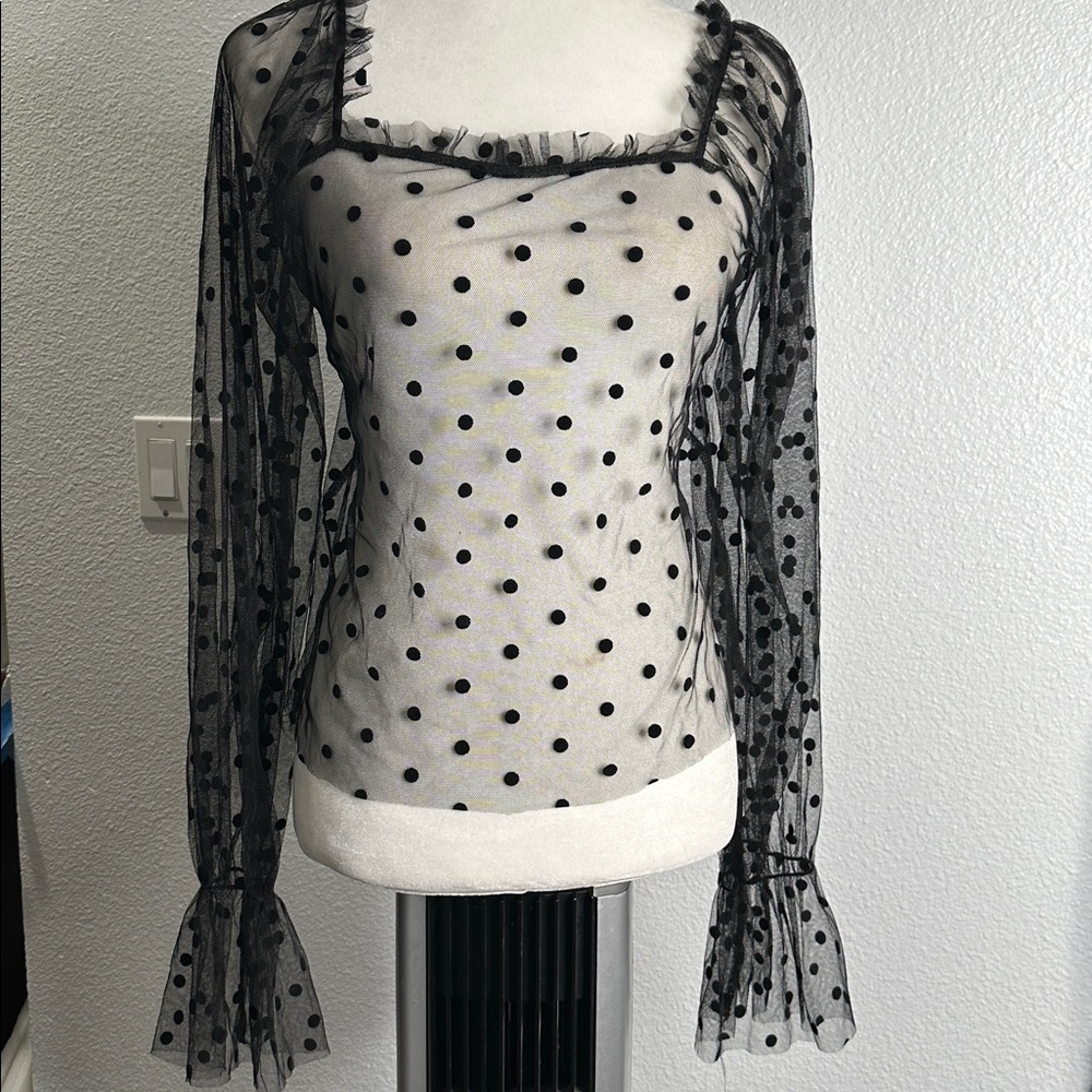 Black Polka Dot Sheer Top size 6 goth, whimsigoth - Picture 2 of 4